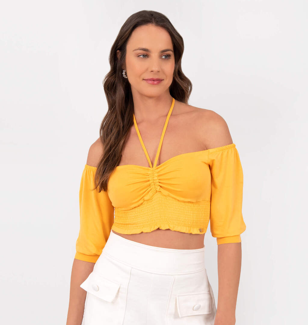 Blusa Cropped Com Barra Lastex