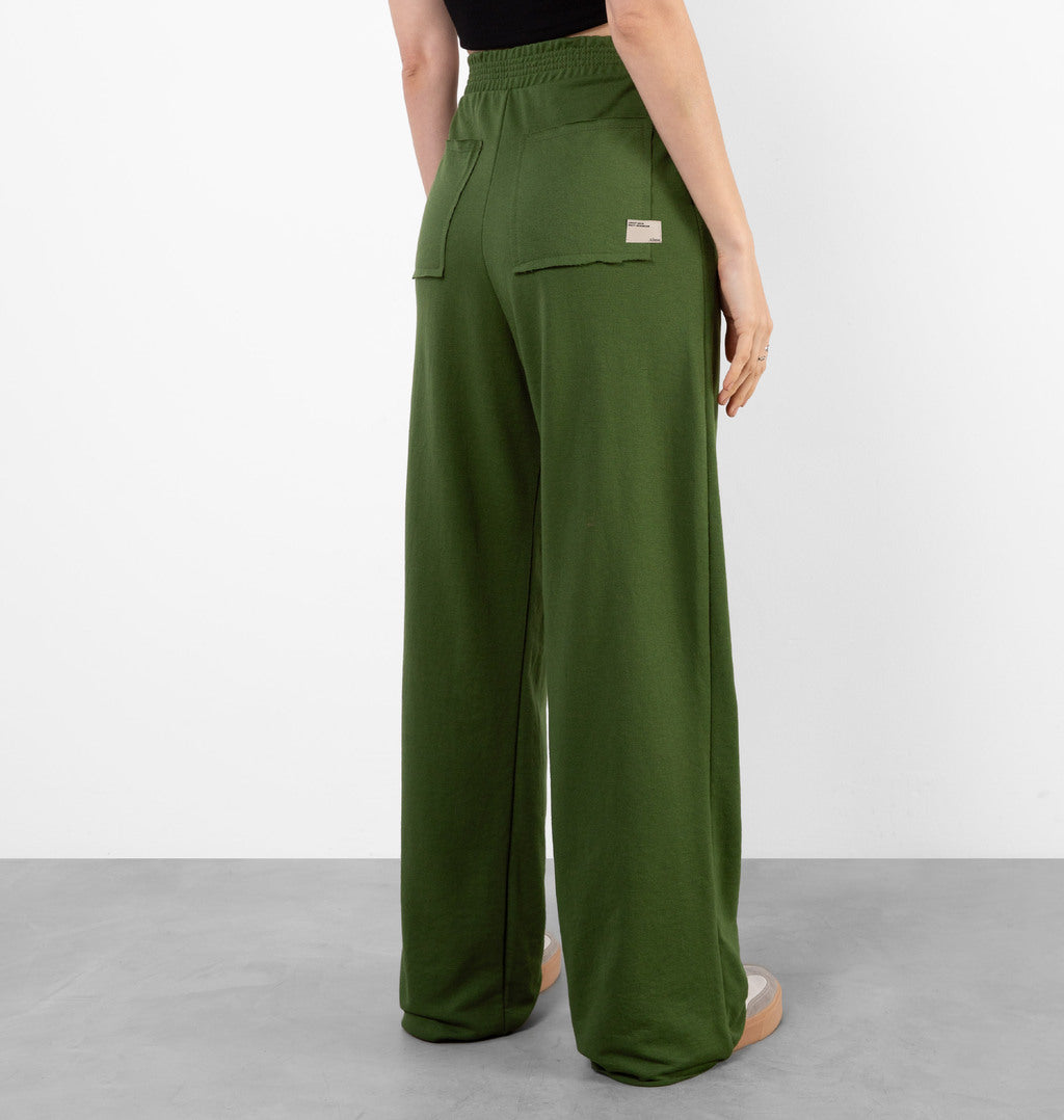 Calça Wide Leg Moletinho Com Bolso Posterior