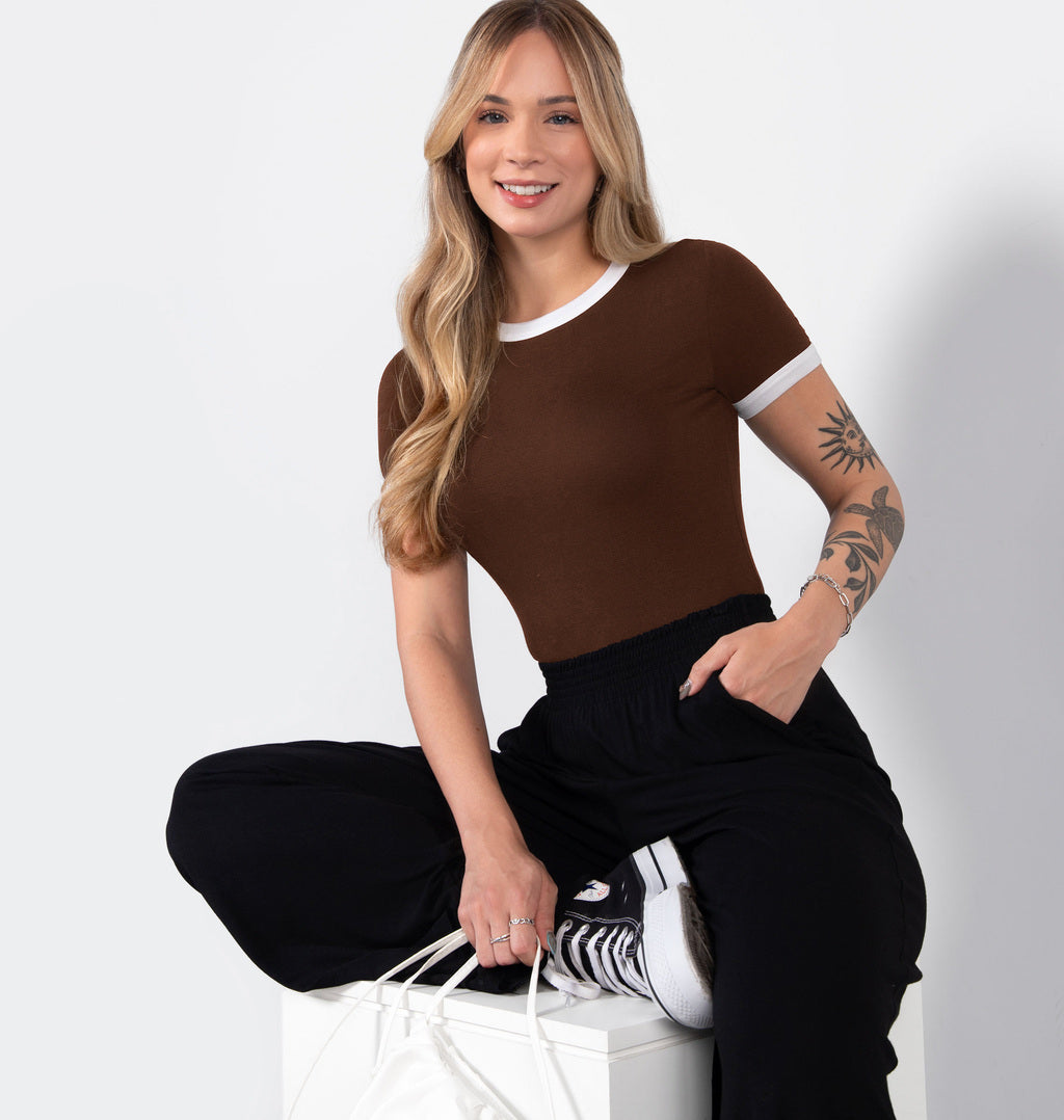 Blusa Bicolor Com Manga Curta