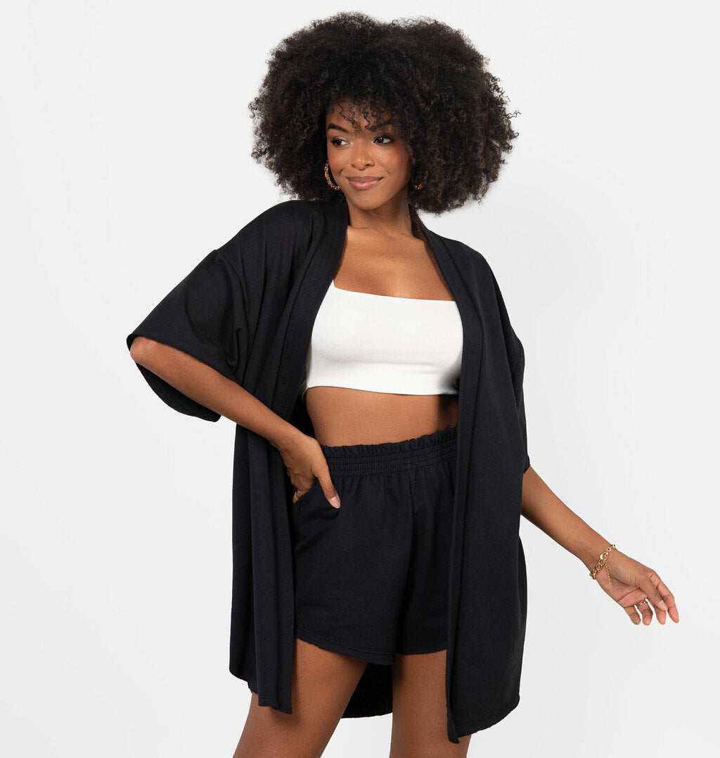 Kimono Amplo Com Abertura Pespontada