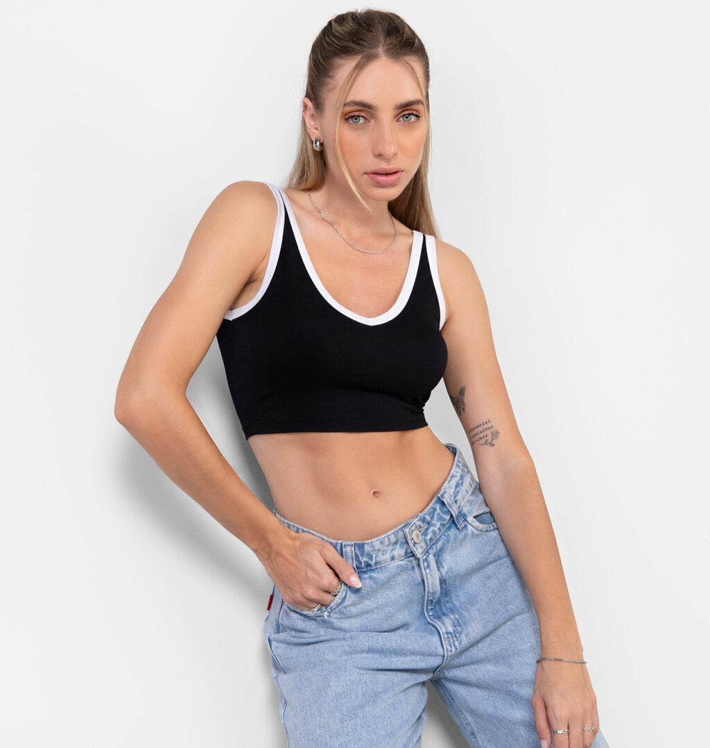 Top Bicolor Com Decote V