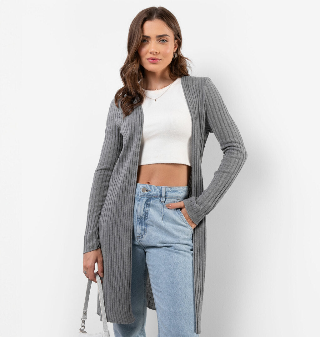 Cardigan Alongado Em Tricot Canelado