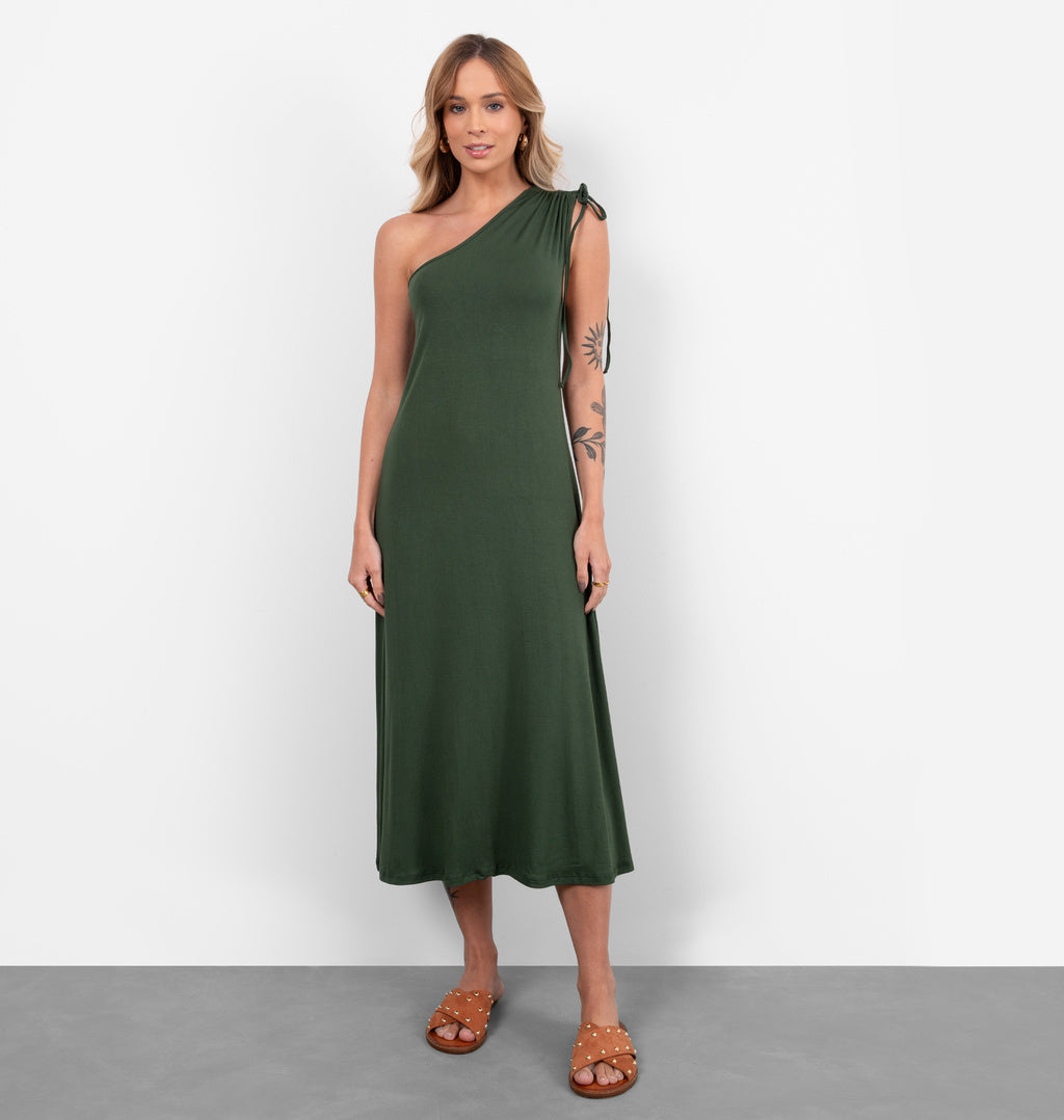 Vestido Midi Com Um Ombro Só