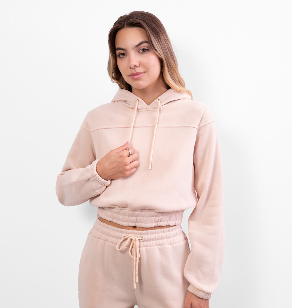 Blusão Cropped Peluciado com Capuz