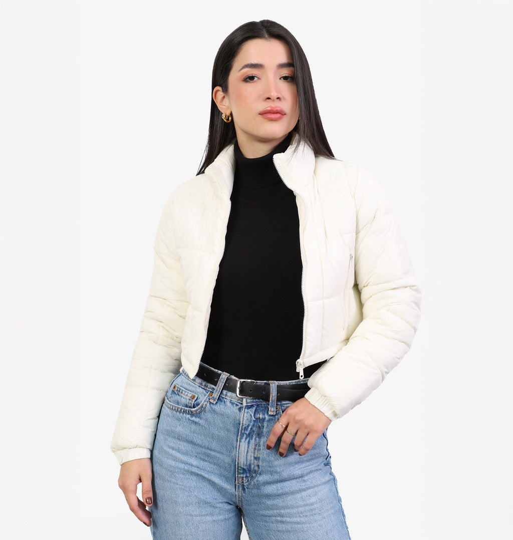Jaqueta Puffer Cropped com Gola Alta