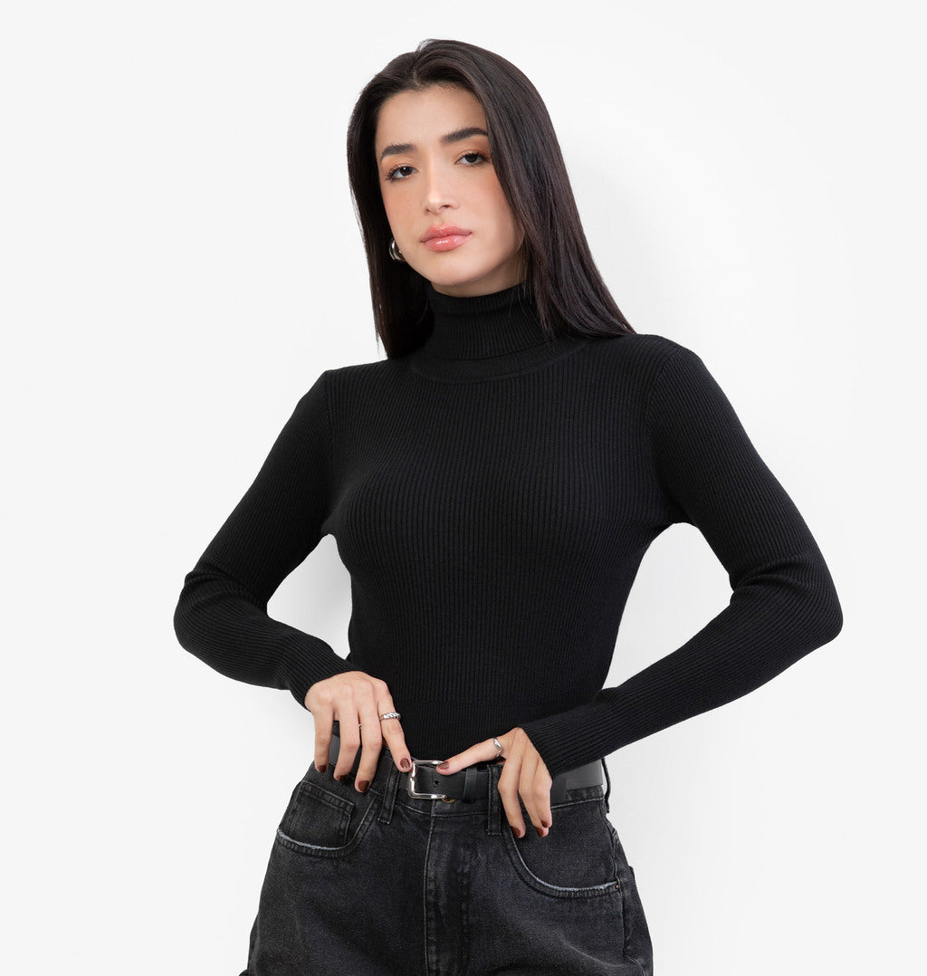 Blusa Modal com Manga Longa e Gola Alta