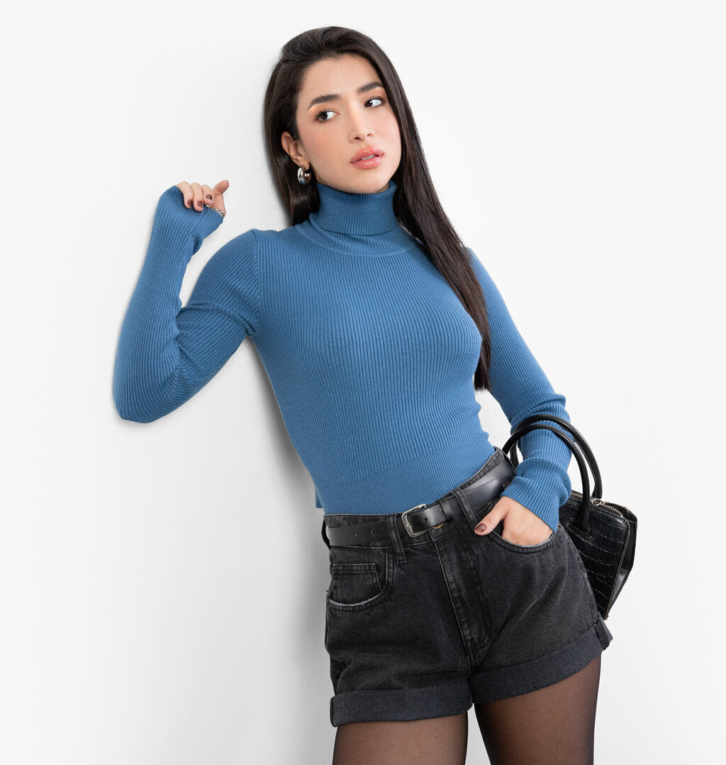 Blusa Modal com Manga Longa e Gola Alta