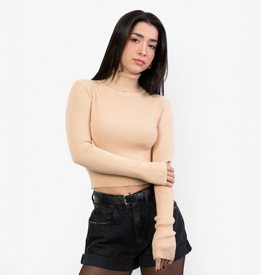 Blusa Modal com Manga Longa e Gola Alta