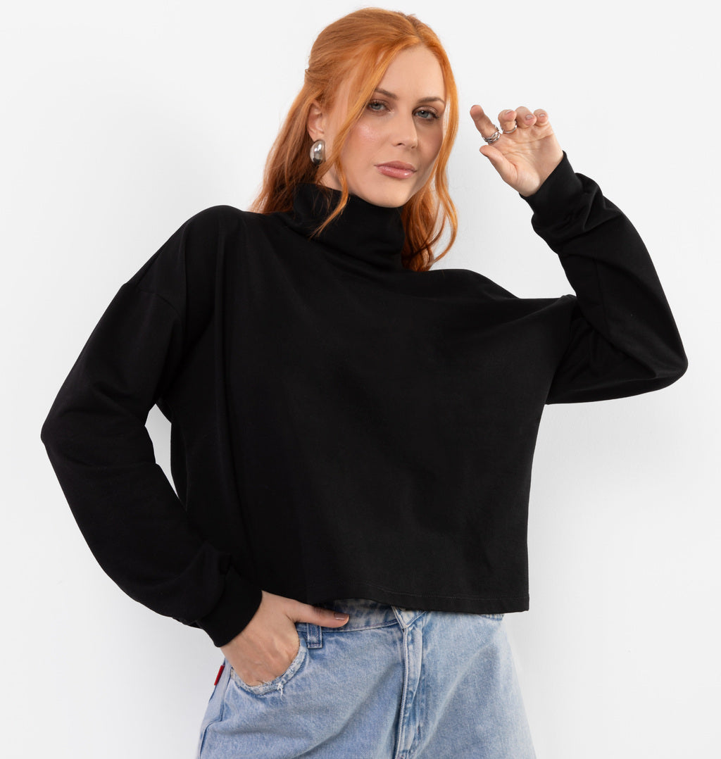 Blusão Cropped Gola Alta