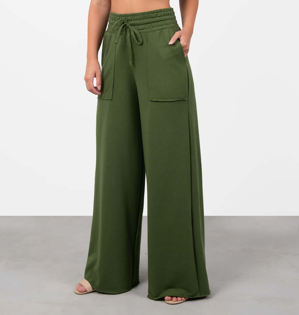 Calça Pantalona Moletinho Bolso A Fio