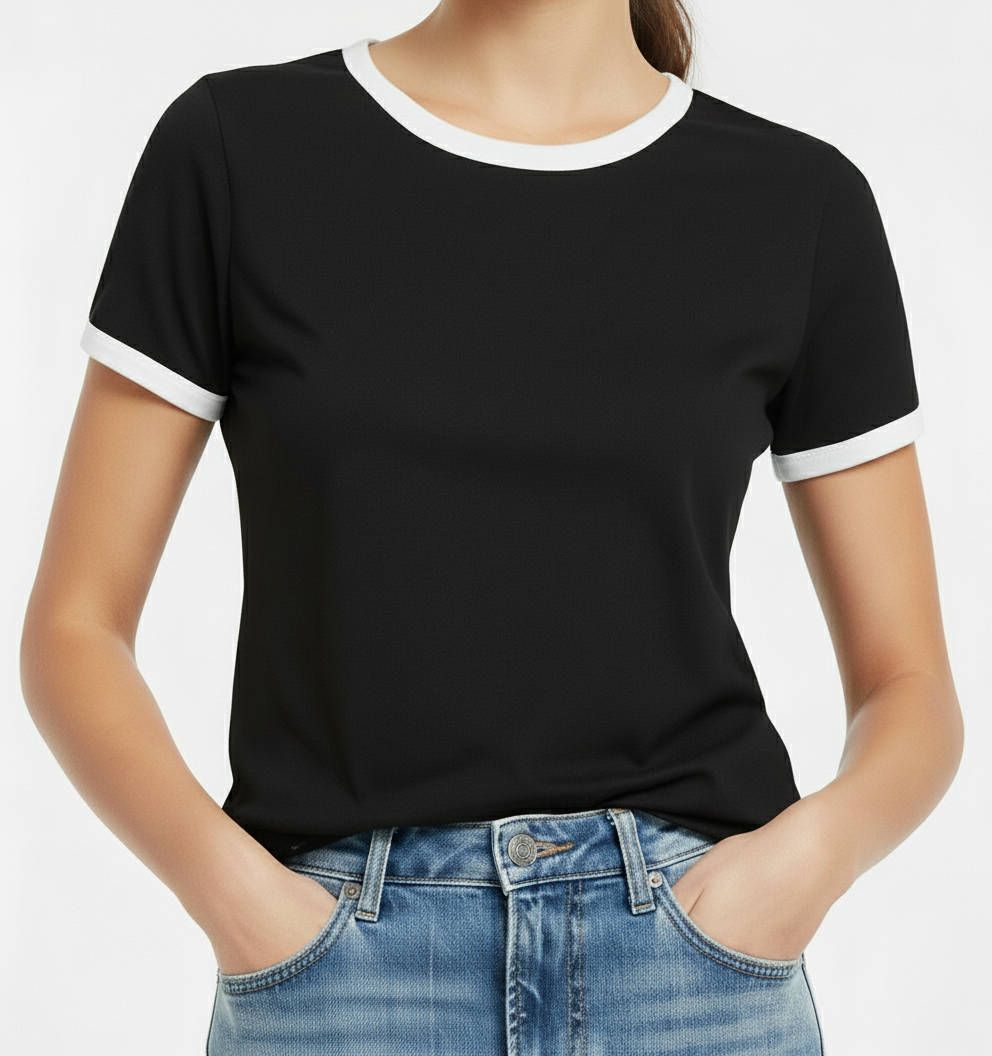 Blusa Bicolor Com Manga Curta