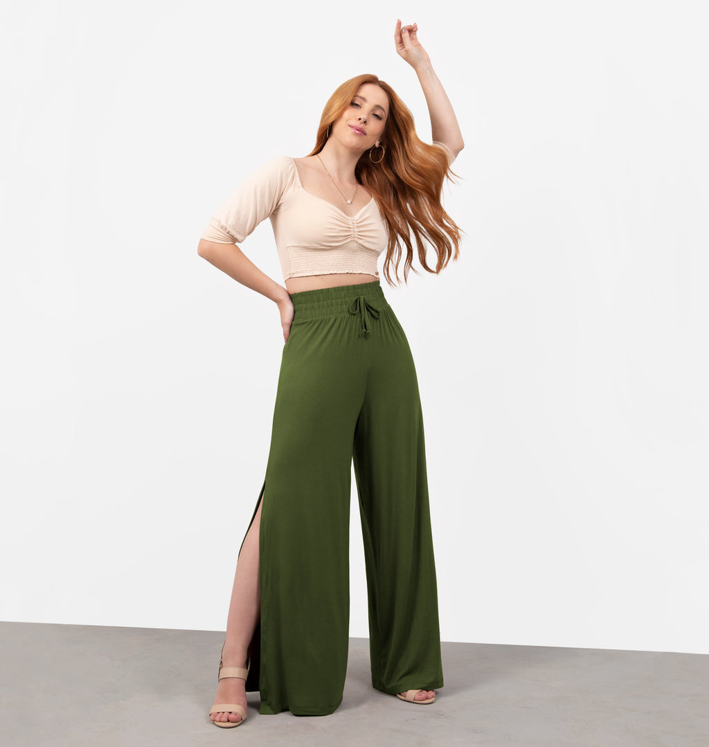 Calça Pantalona Com Fenda Lateral