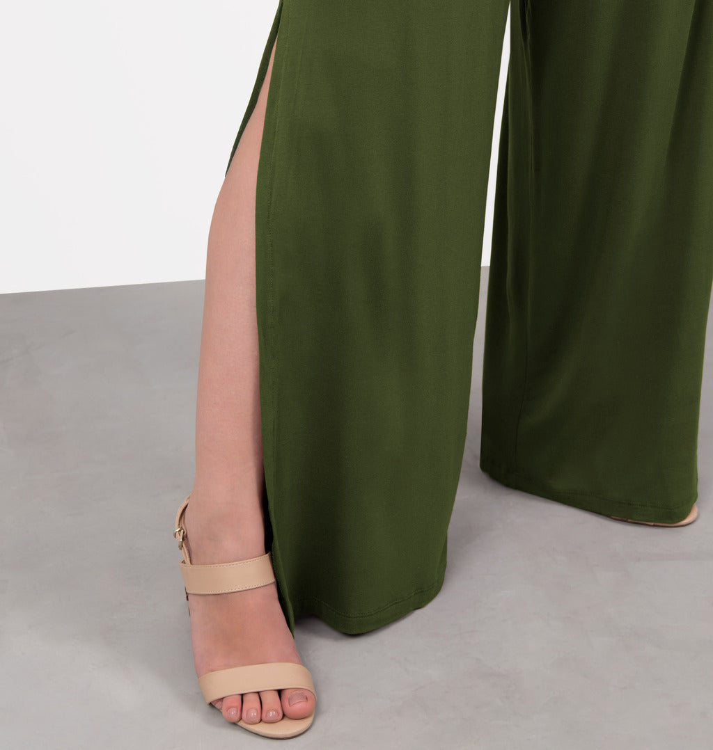 Calça Pantalona Com Fenda Lateral