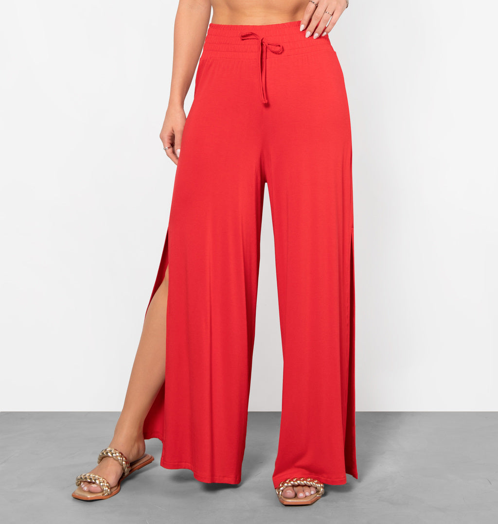 Calça Pantalona Com Fenda Lateral