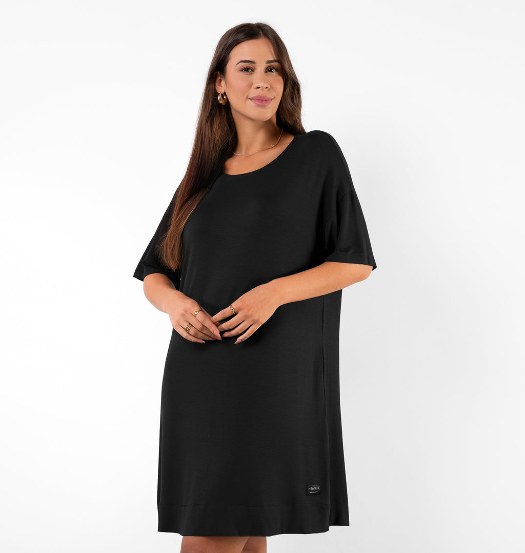 Vestido Curto Com Manga Deslocada