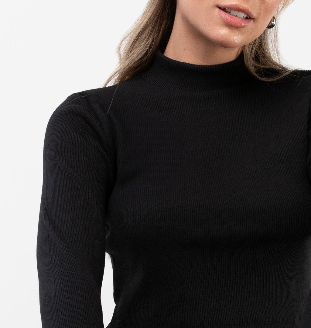 Blusa Cropped Manga Longa Mesclado