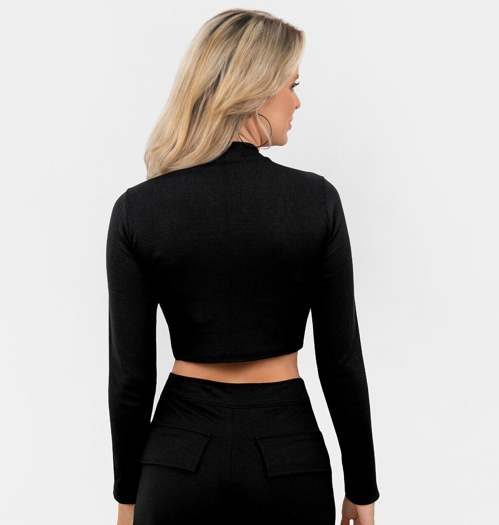 Blusa Cropped Manga Longa Mesclado