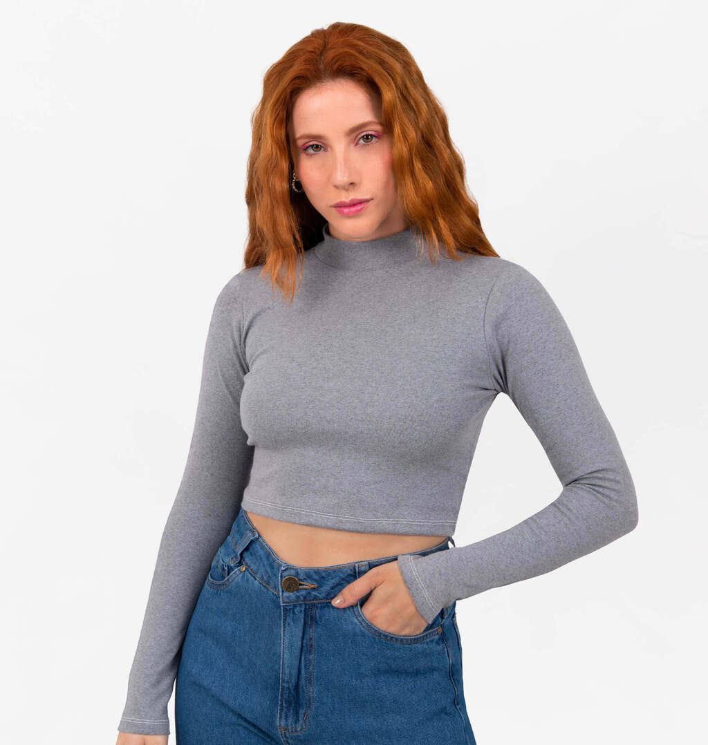 Blusa Cropped Manga Longa Mesclado