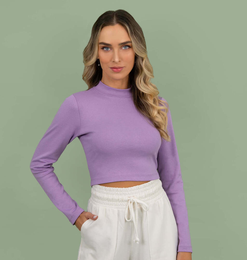 Blusa Cropped Manga Longa Mesclado