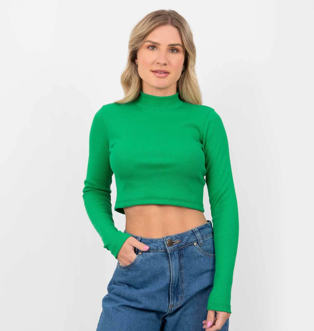 Blusa Cropped Manga Longa Mesclado