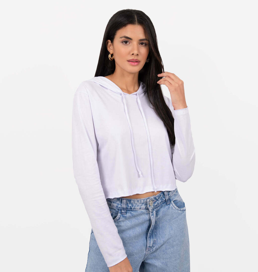 Blusa Cropped Meia Malha Com Capuz