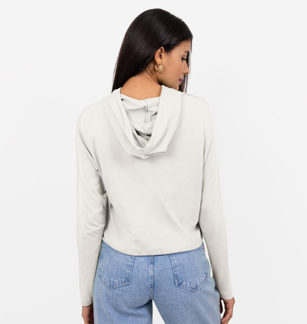 Blusa Cropped Meia Malha Com Capuz