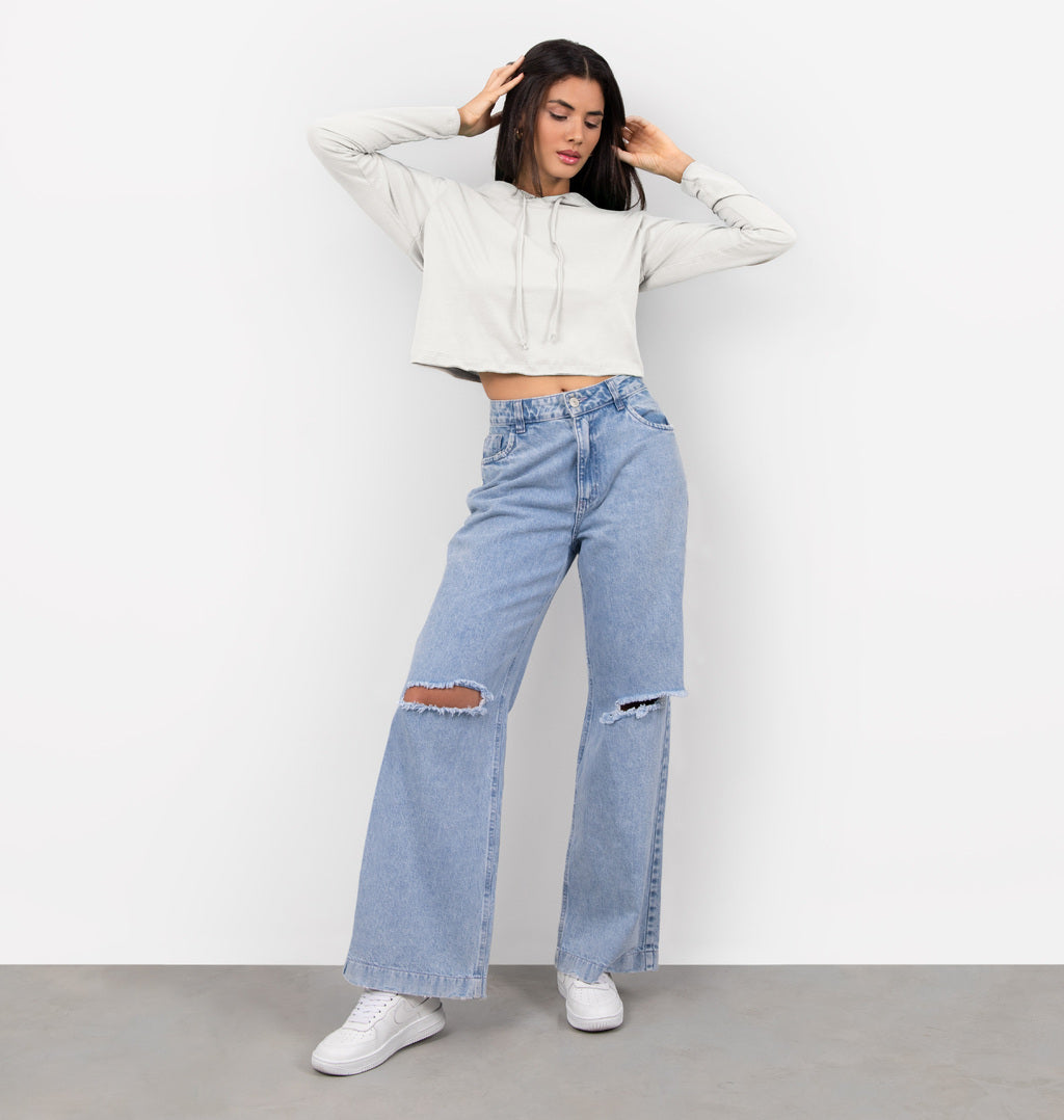 Blusa Cropped Meia Malha Com Capuz