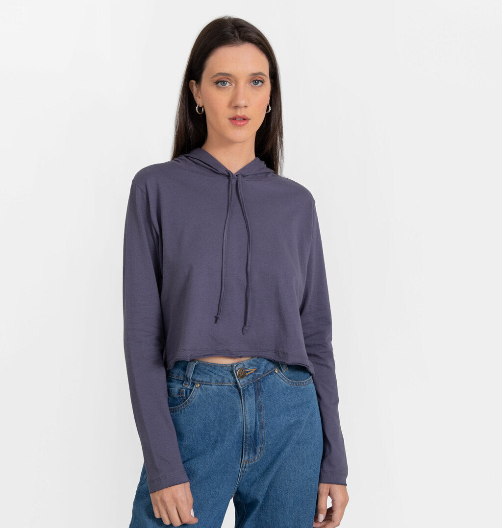 Blusa Cropped Meia Malha Com Capuz
