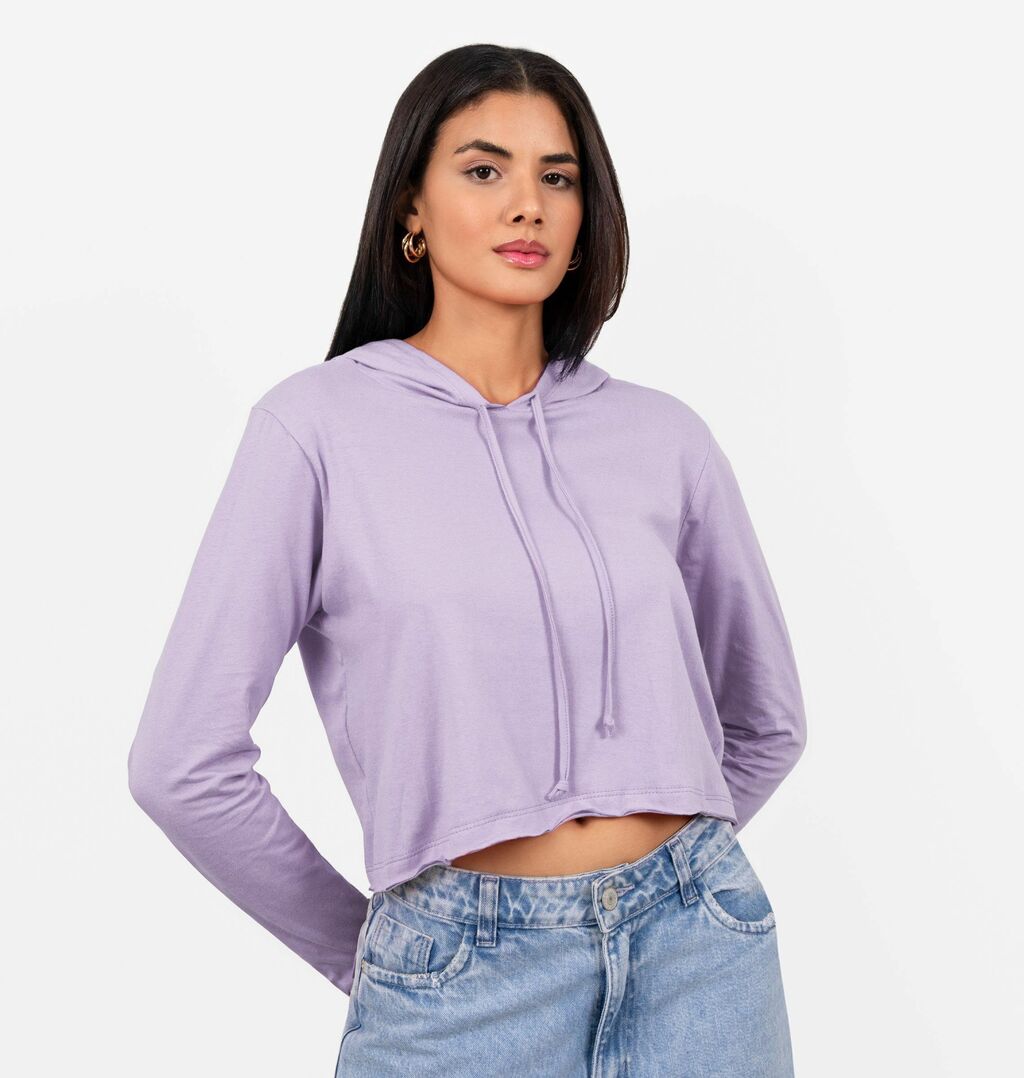 Blusa Cropped Meia Malha Com Capuz