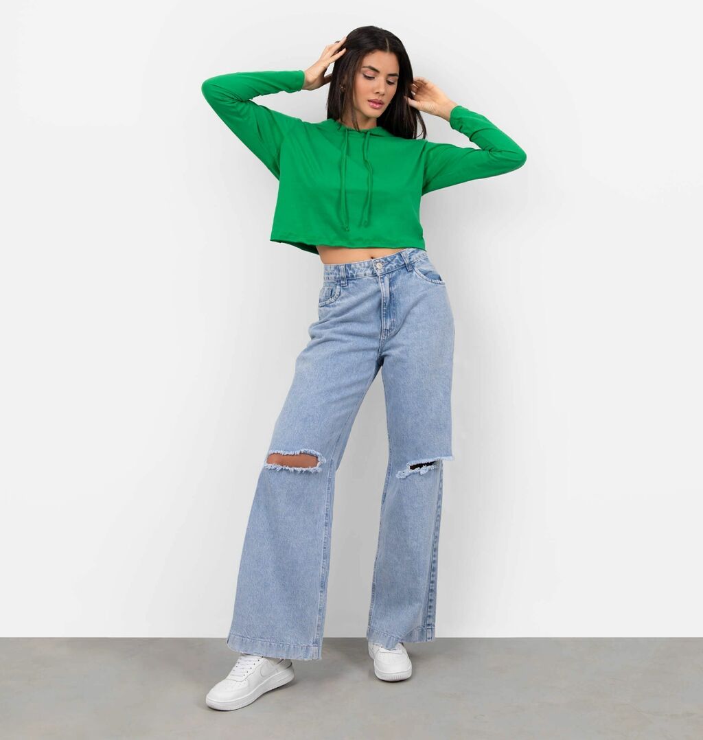 Blusa Cropped Meia Malha Com Capuz