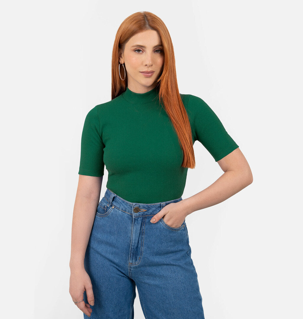 Blusa Básica Meia Gola De Ribana