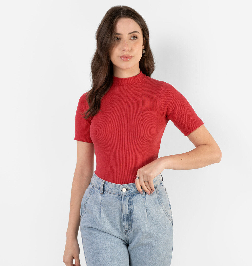 Blusa Básica Meia Gola De Ribana