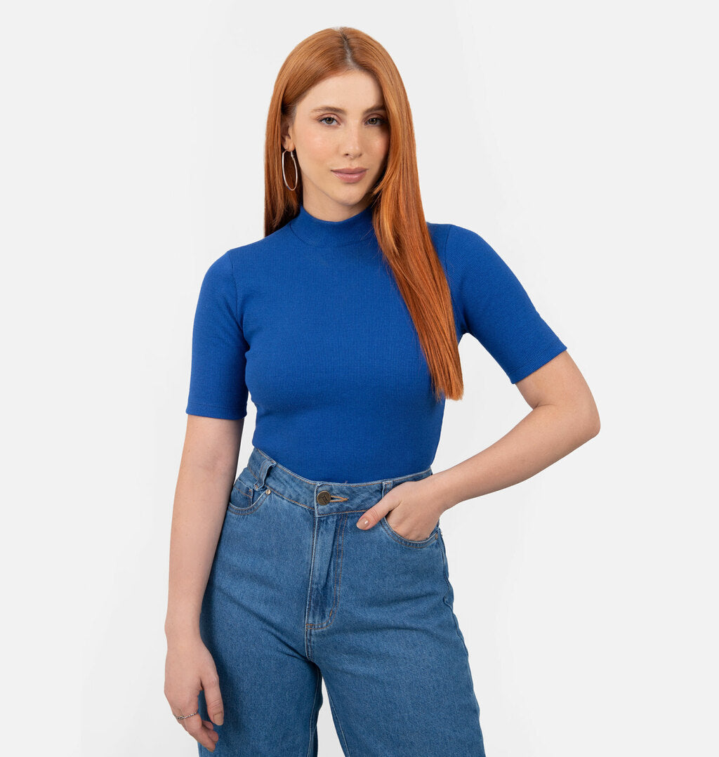 Blusa Básica Meia Gola De Ribana