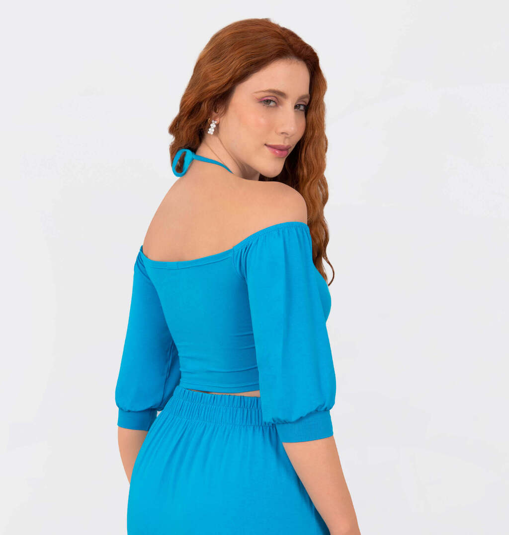 Blusa Cropped Com Barra Lastex