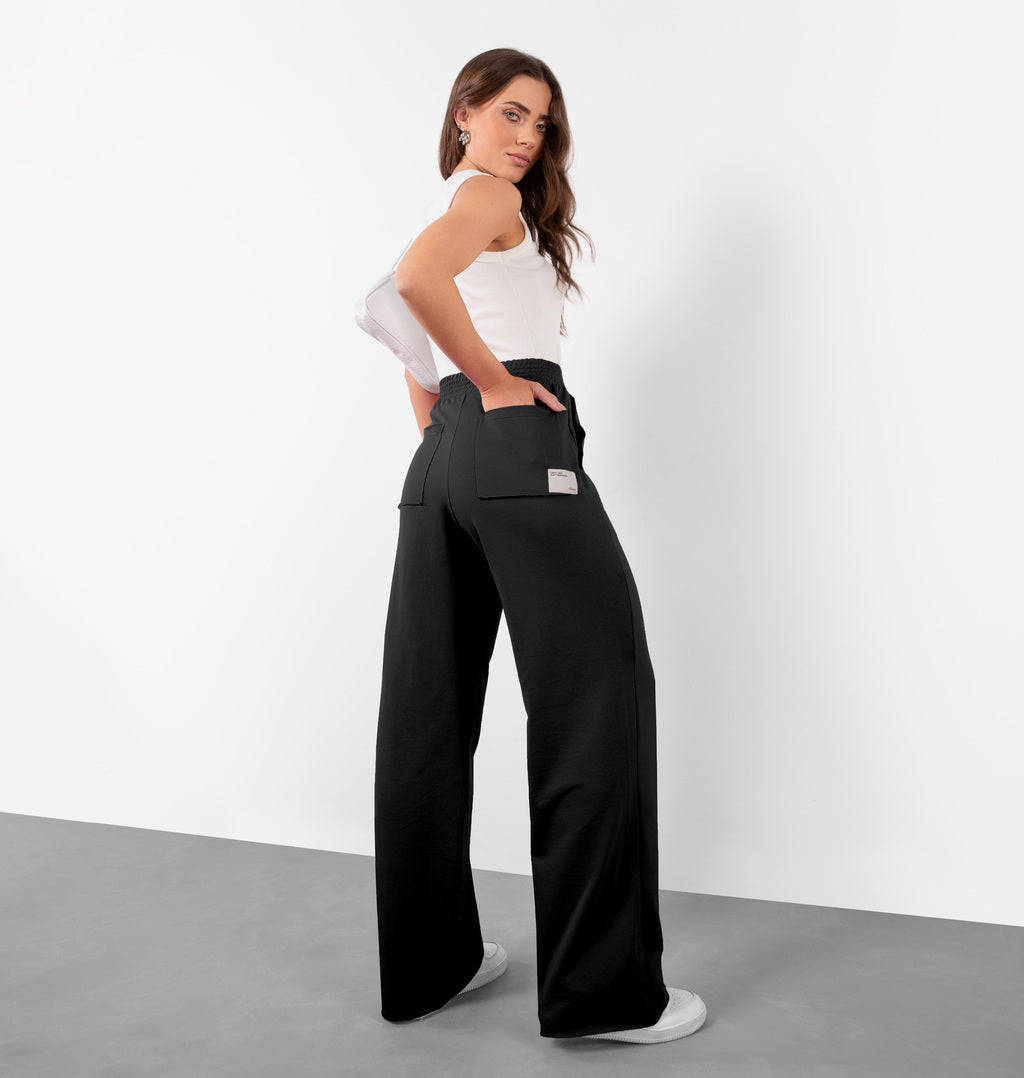 Calça Wide Leg Moletinho Com Bolso Posterior