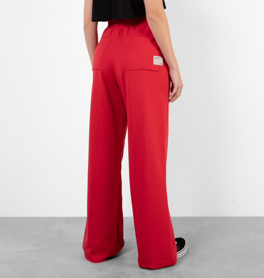 Calça Wide Leg Moletinho Com Bolso Posterior