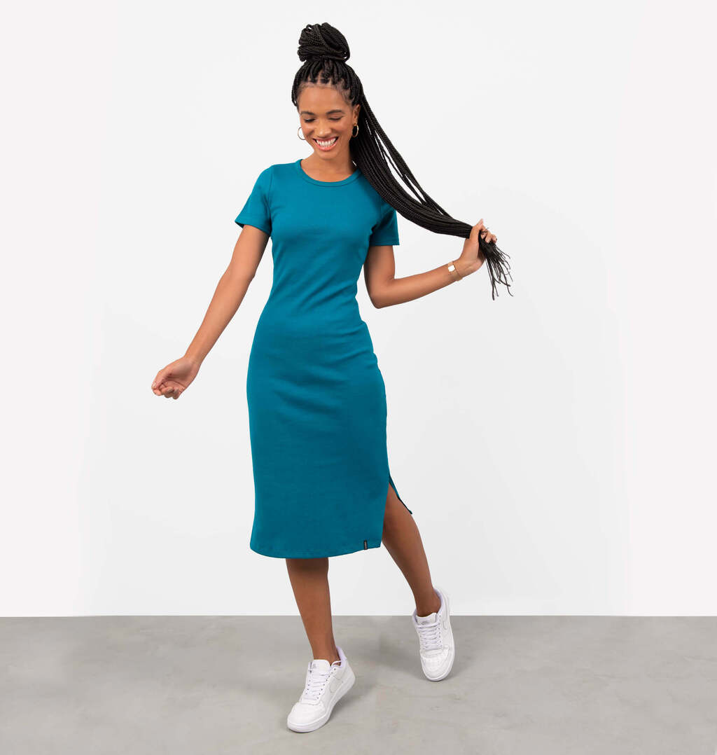 Vestido Midi A Fio Em Ribana
