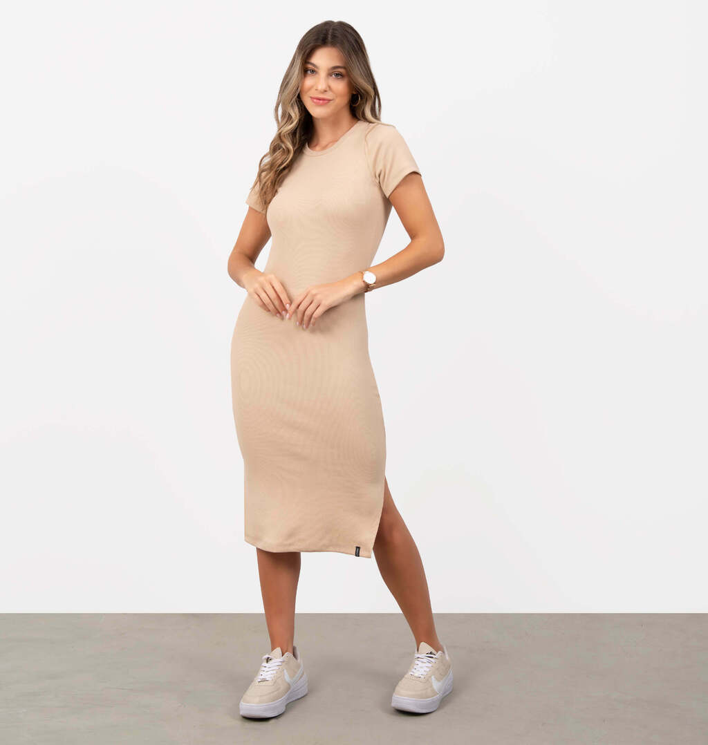 Vestido Midi A Fio Em Ribana