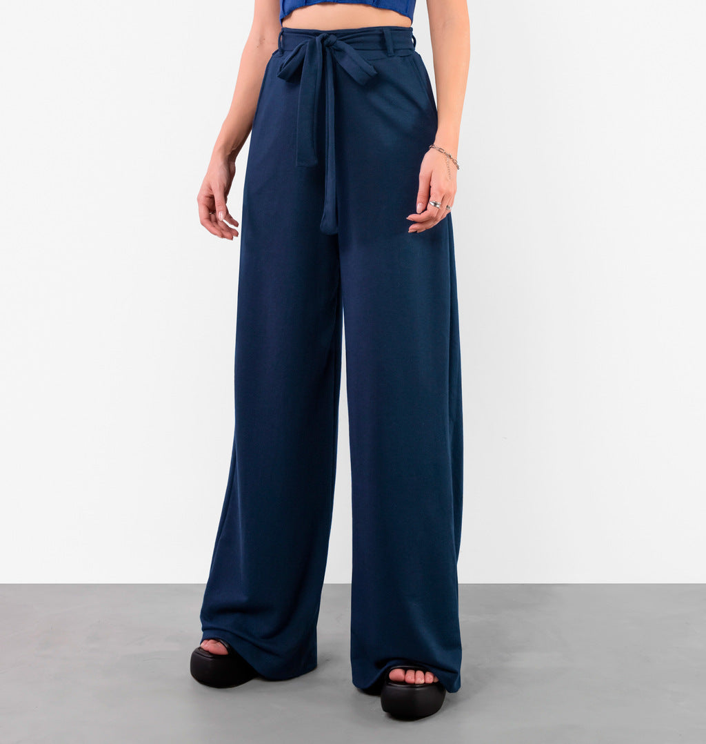 Calça Wide Leg Com Cinto Faixa