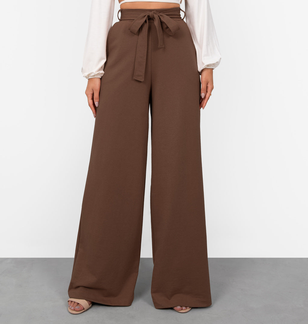 Calça Wide Leg Com Cinto Faixa