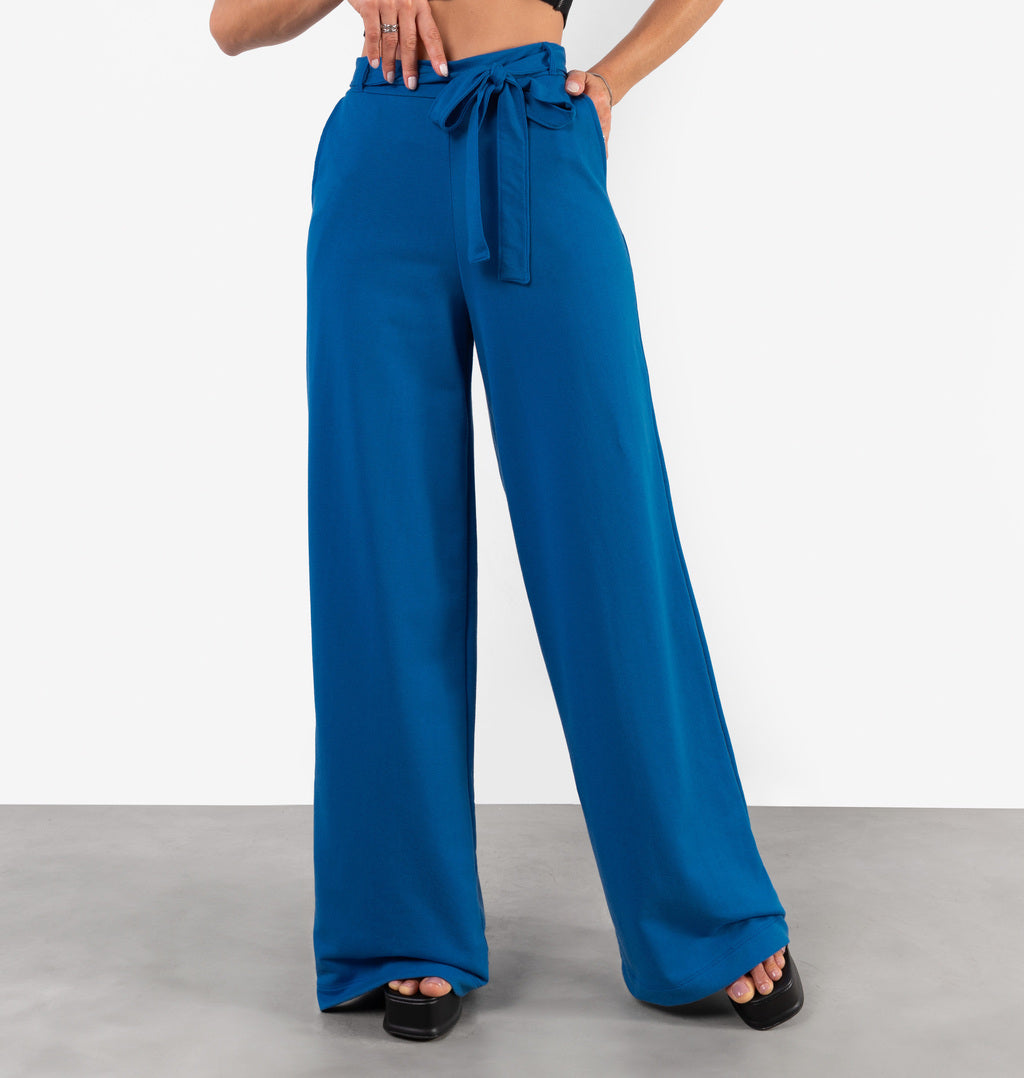 Calça Wide Leg Com Cinto Faixa