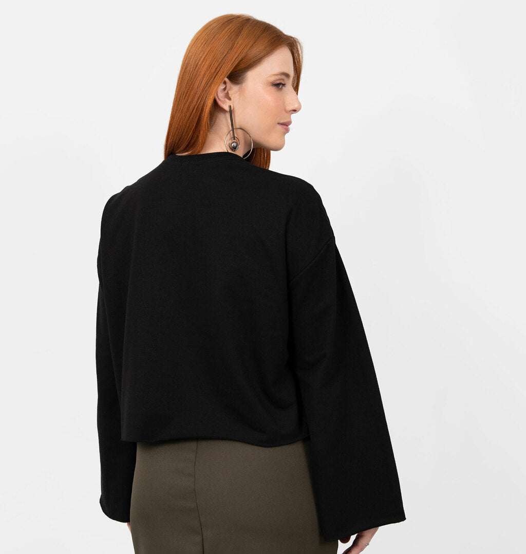 Blusão Cropped Manga Ampla A Fio