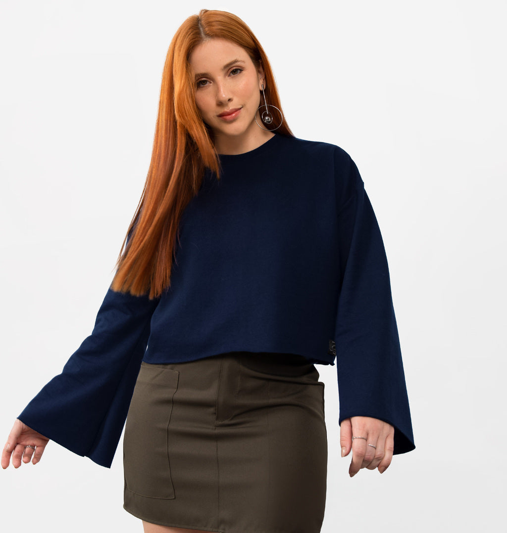 Blusão Cropped Manga Ampla A Fio