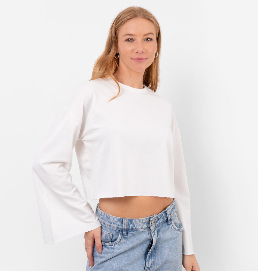 Blusão Cropped Manga Ampla A Fio