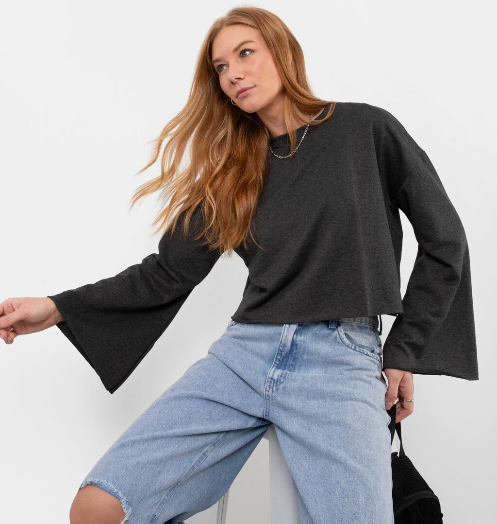 Blusão Cropped Manga Ampla A Fio