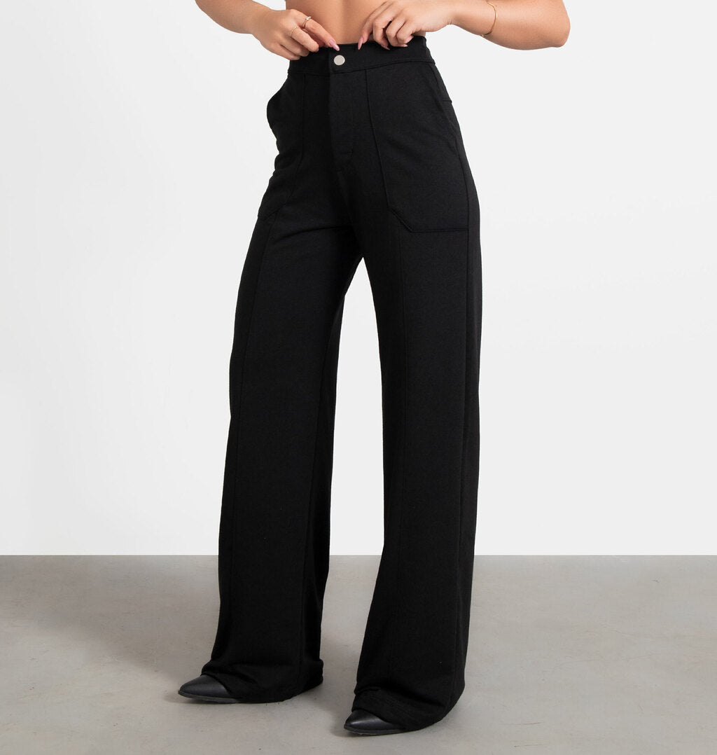 Calça Wide Leg Com Nervura
