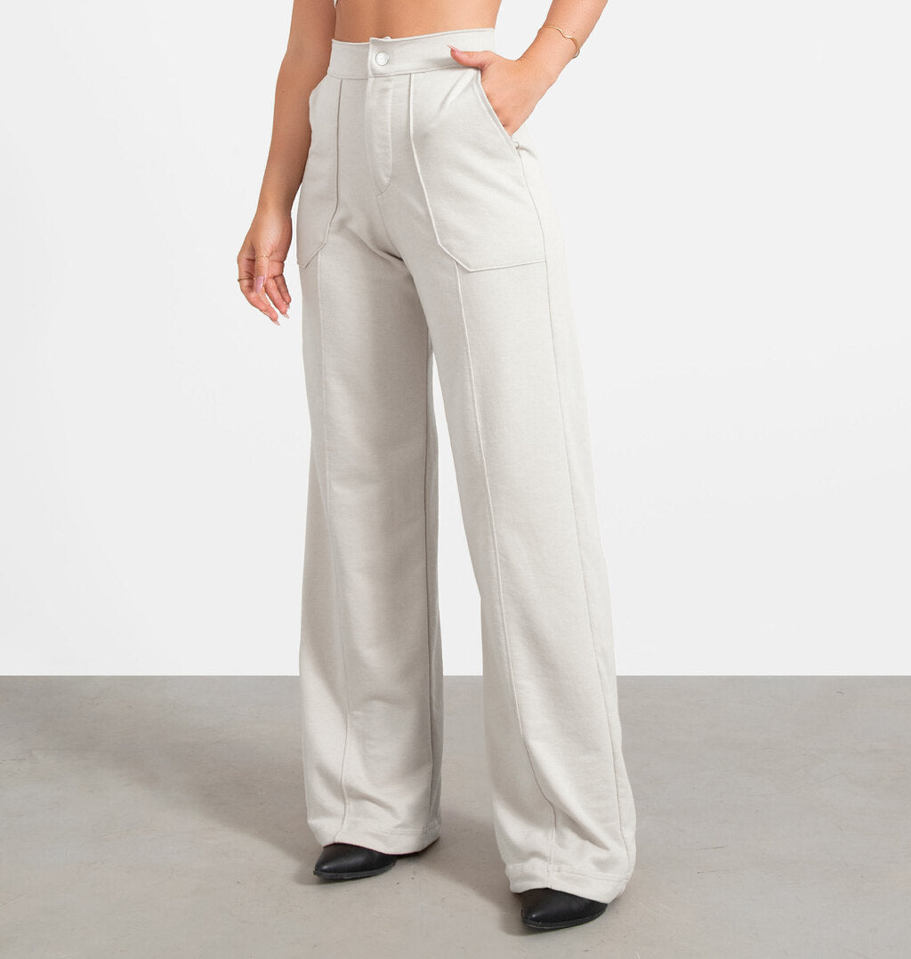 Calça Wide Leg Com Nervura