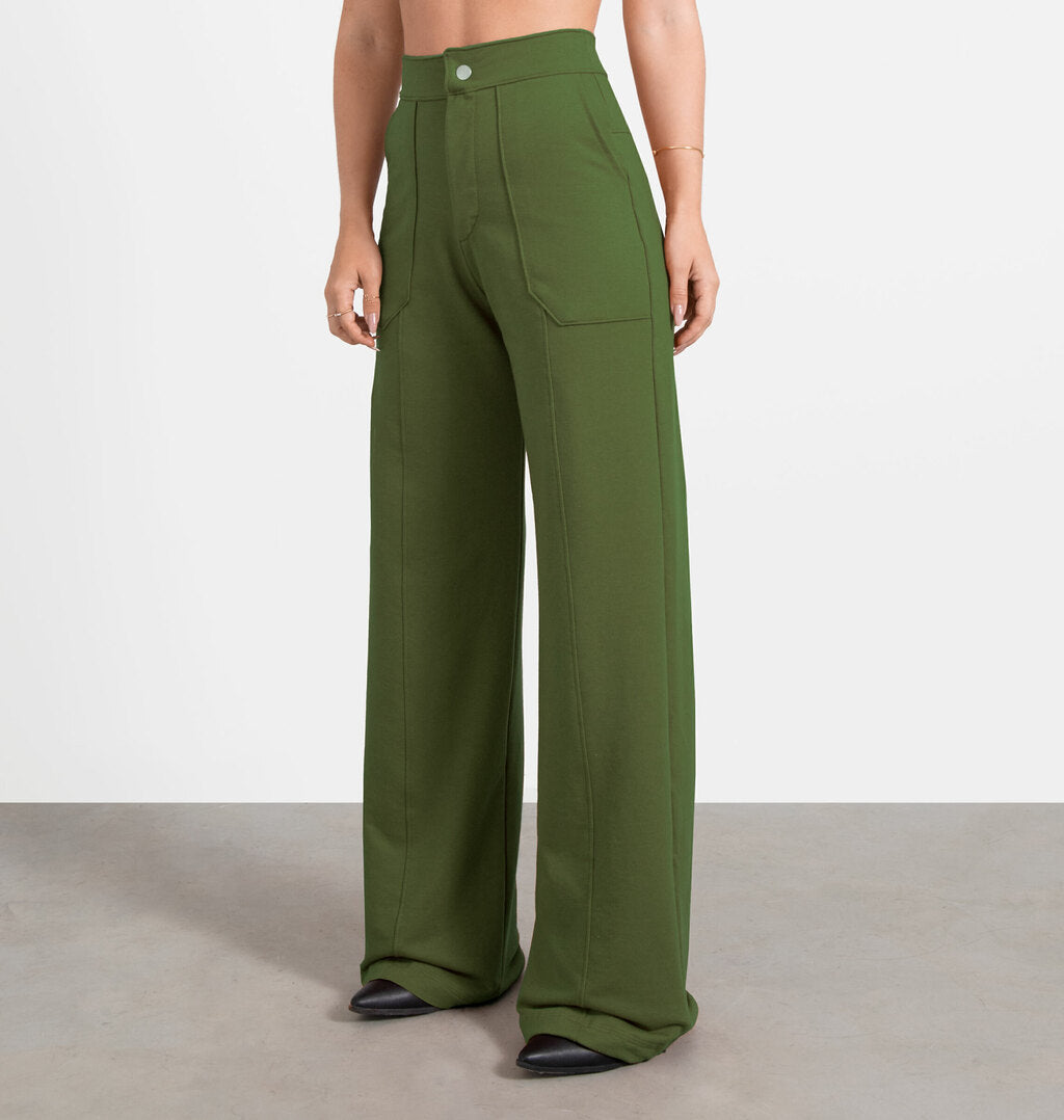 Calça Wide Leg Com Nervura