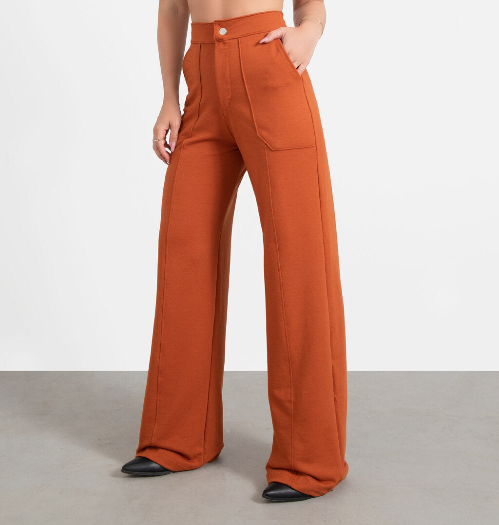 Calça Wide Leg Com Nervura