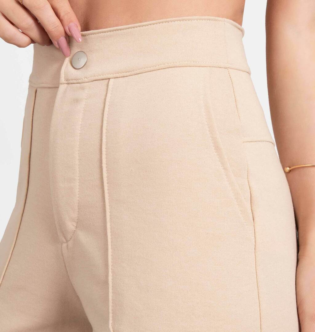 Calça Wide Leg Com Nervura